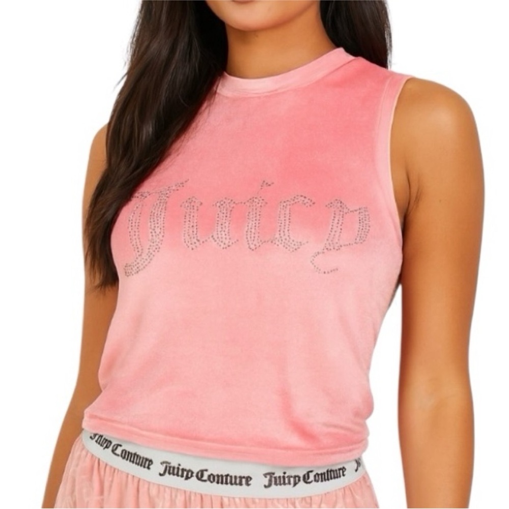 Juicy‎ Couture Pink Velour Sleeveless High Neck Rhinestone Lounge Top